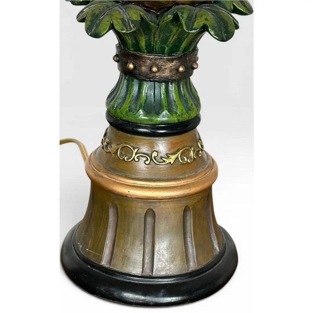 Vintage Hollywood Regency Painted Composition Pineapple Lamps - A Pair