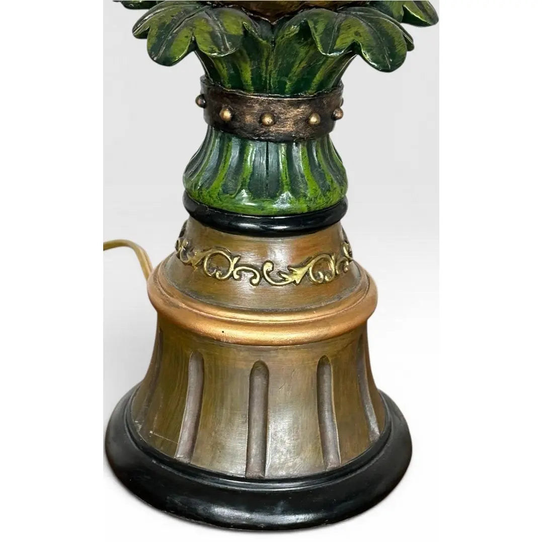 Vintage Hollywood Regency Painted Composition Pineapple Lamps - A Pair