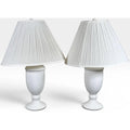 Vintage Neoclassical White Glazed Ceramic Urn Lamps - A Pair