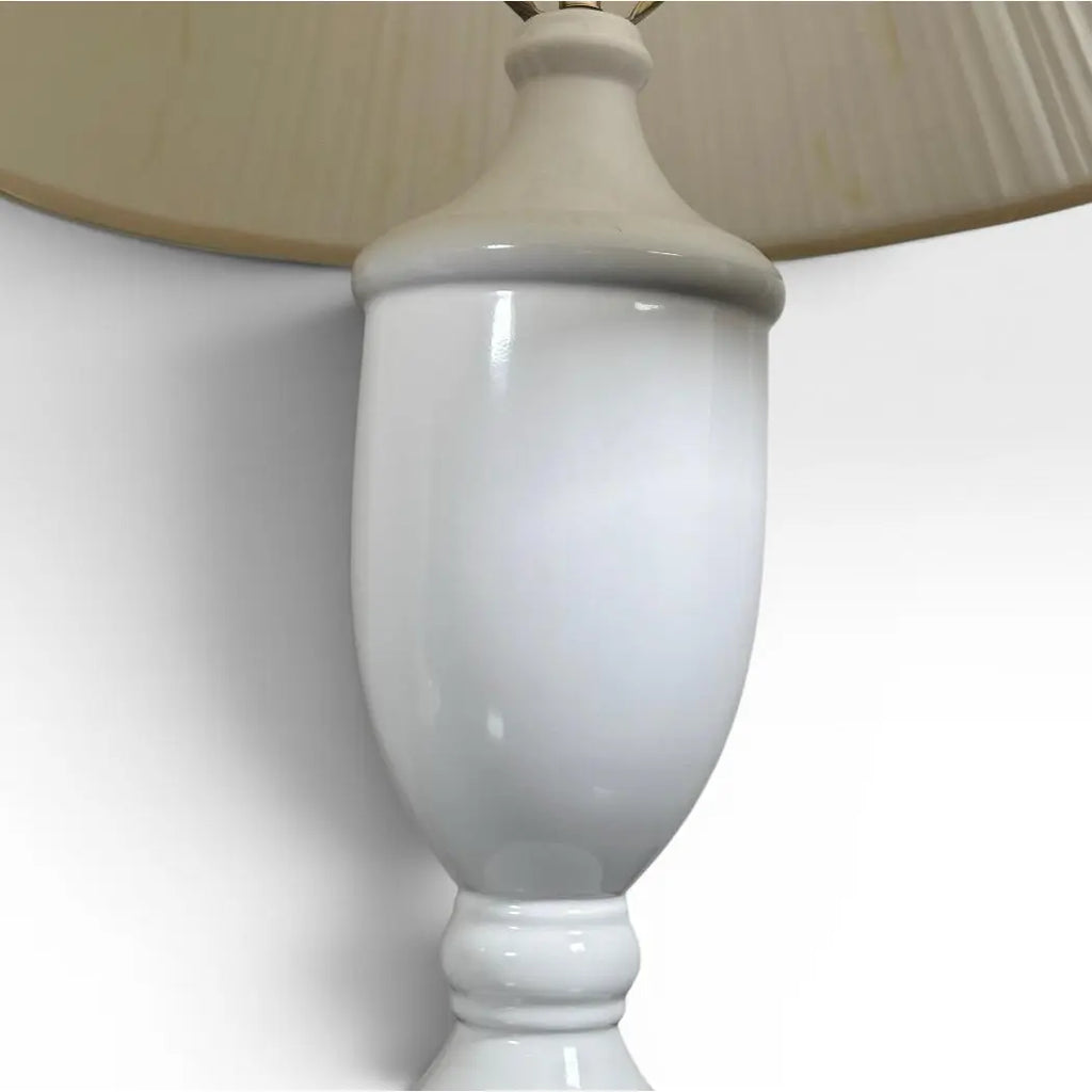 Vintage Neoclassical White Glazed Ceramic Urn Lamps - A Pair