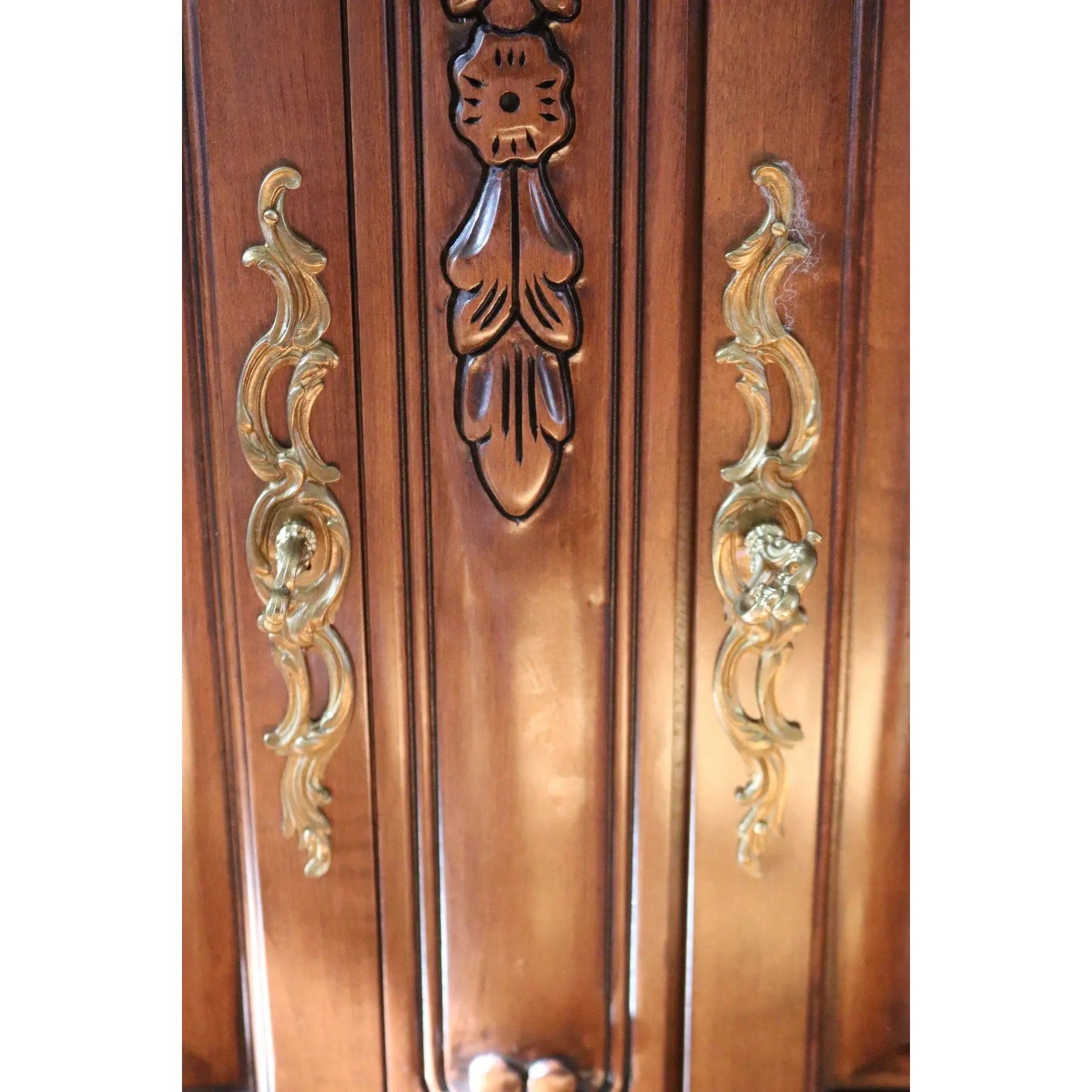 71” Bau Furniture French Louis XV Burl Wood And Green Marble Sideboard Buffet