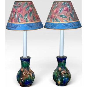 Vintage Majolica Style Glazed Ceramic Monkey Table Lamps - A Pair
