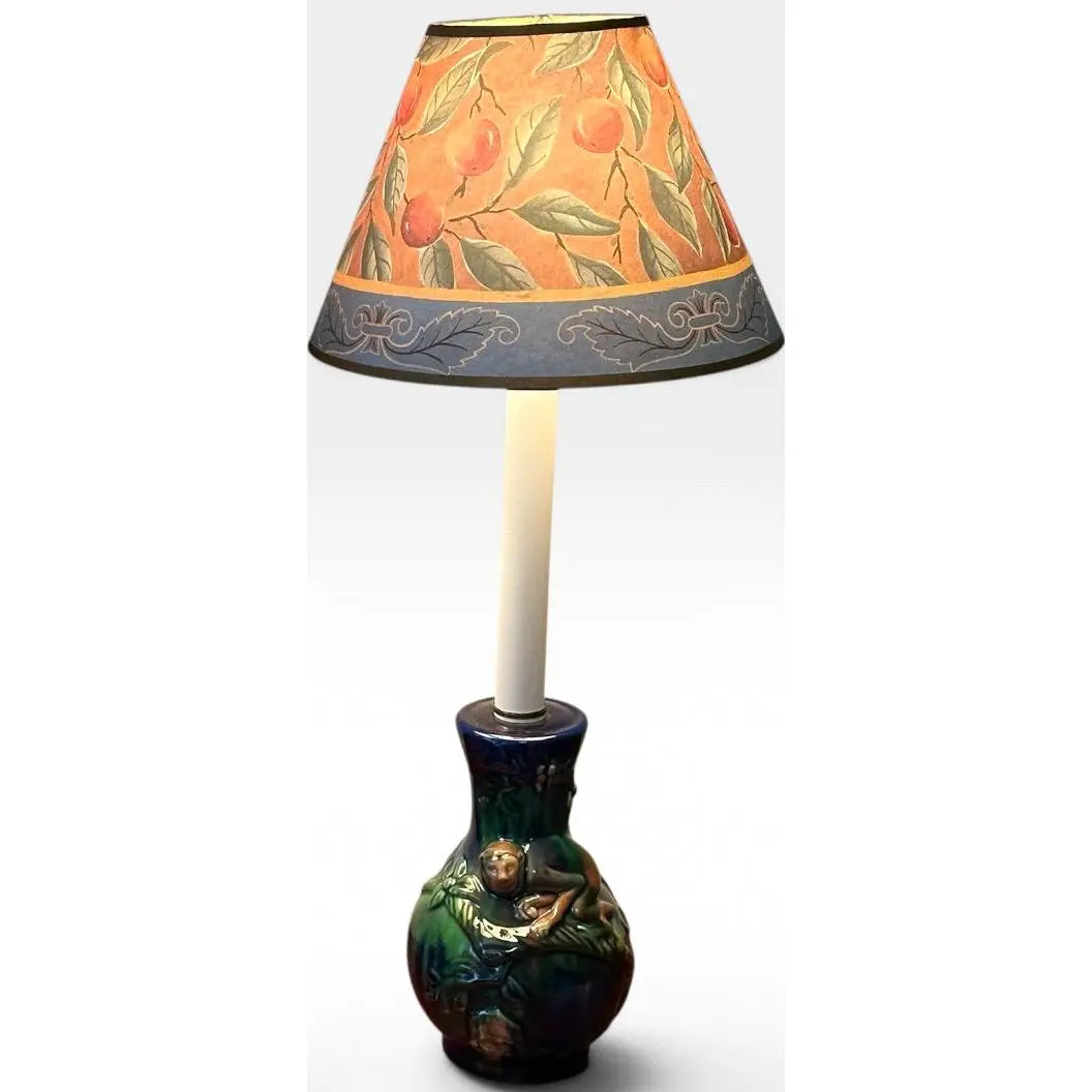Vintage Majolica Style Glazed Ceramic Monkey Table Lamps - A Pair