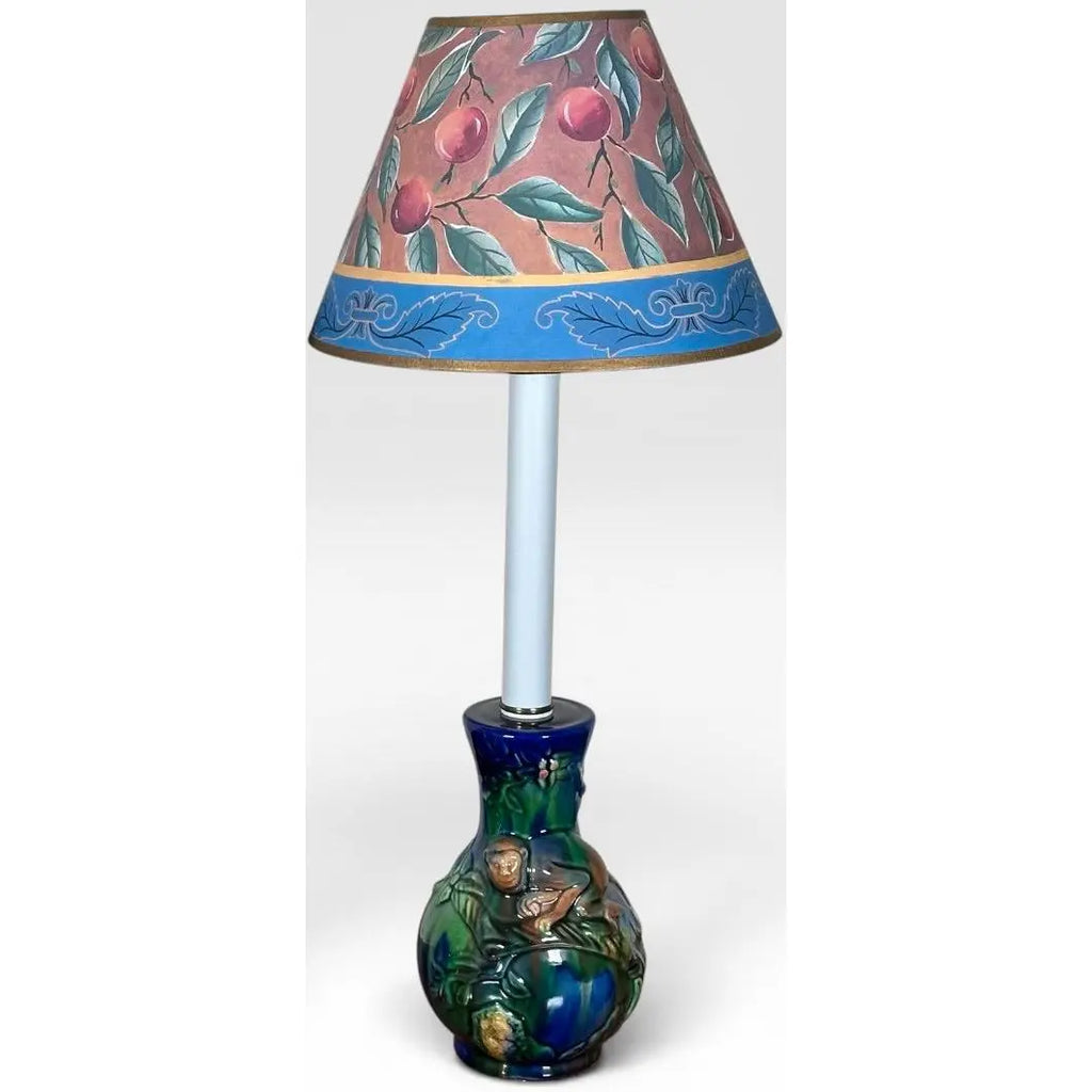 Vintage Majolica Style Glazed Ceramic Monkey Table Lamps - A Pair