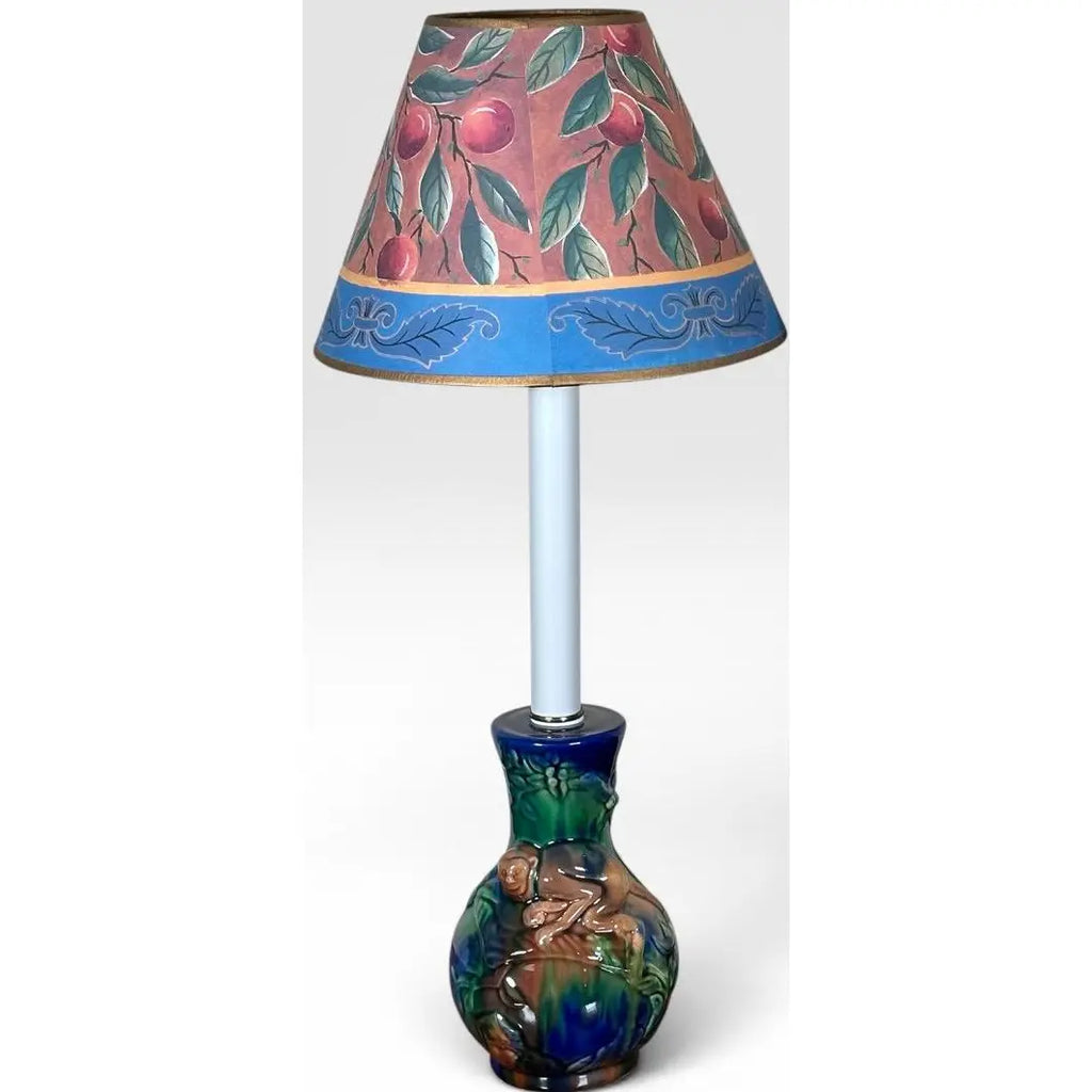 Vintage Majolica Style Glazed Ceramic Monkey Table Lamps - A Pair