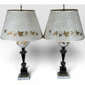 Mid-Century Neoclassical Brass and Painted Milk Glass Grapevine Lamps - A Pair