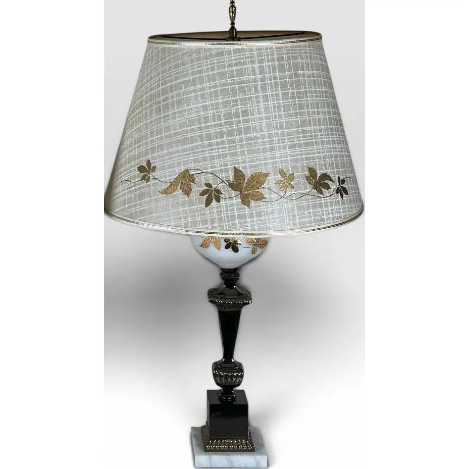 Mid-Century Neoclassical Brass and Painted Milk Glass Grapevine Lamps - A Pair
