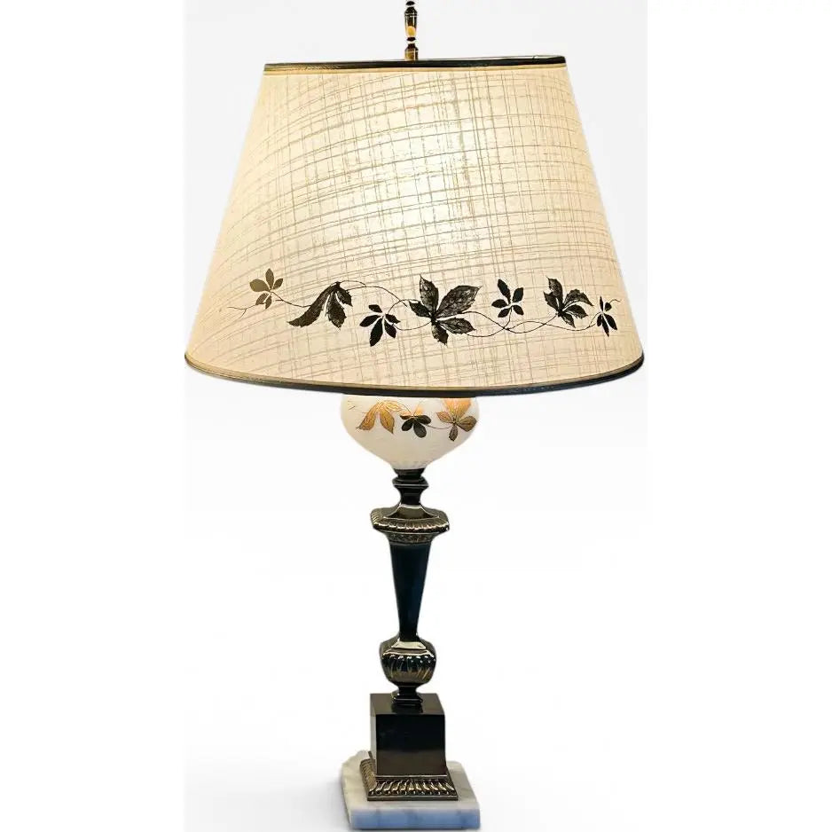 Mid-Century Neoclassical Brass and Painted Milk Glass Grapevine Lamps - A Pair