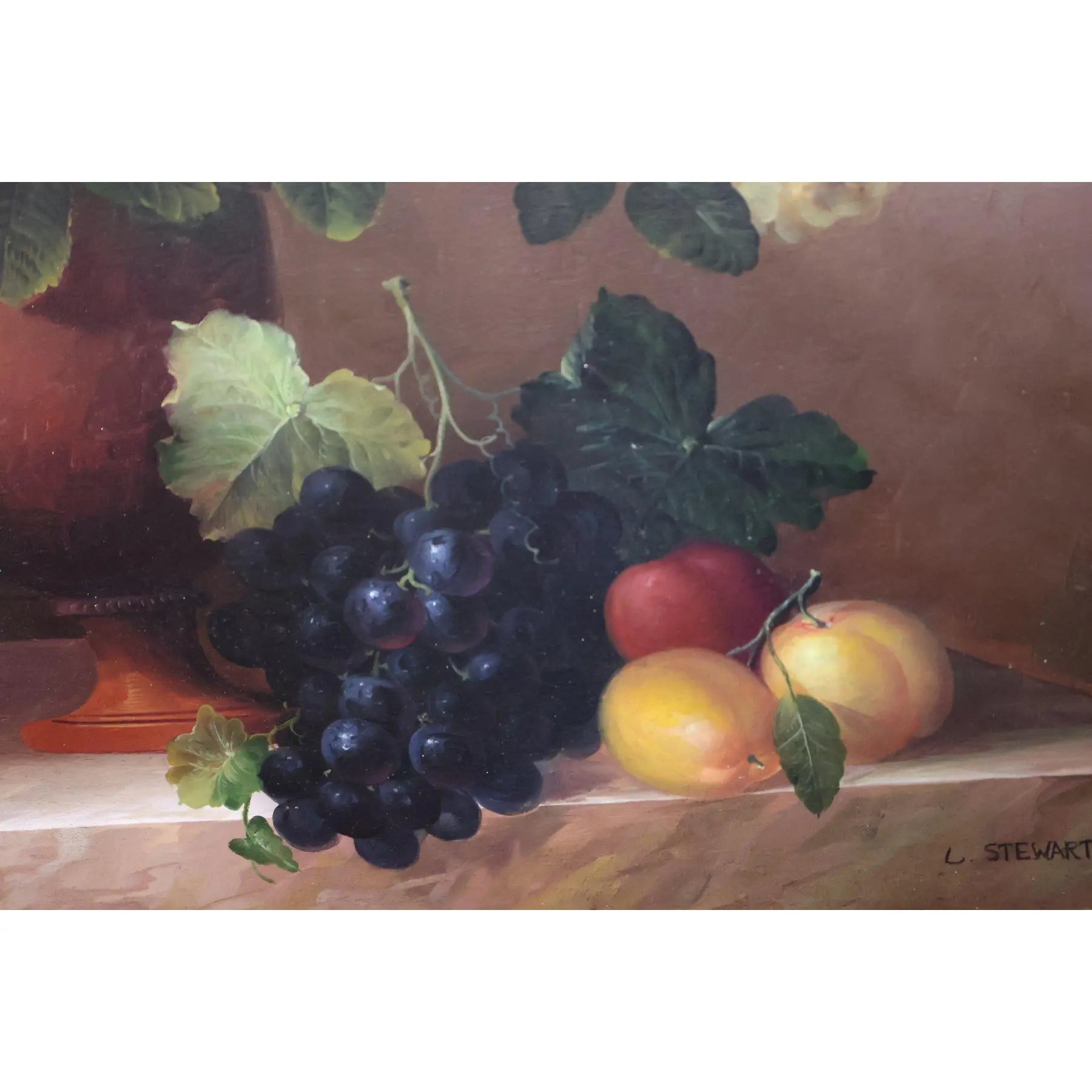 57" Signed L. Stewart Dutch Master Style Floral Oil Painting, Large Gilt Frame, Grand Manner Still Life, Museum Scale Art