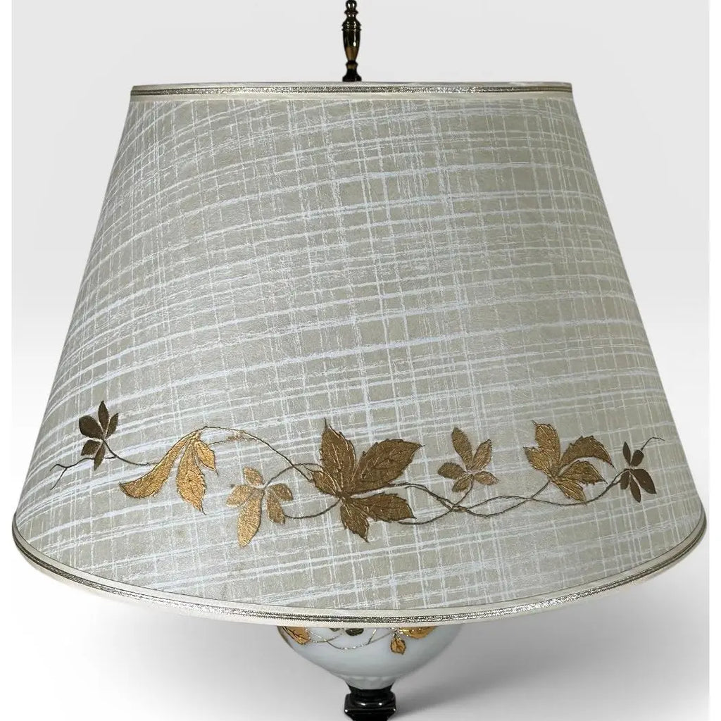 Mid-Century Neoclassical Brass and Painted Milk Glass Grapevine Lamps - A Pair