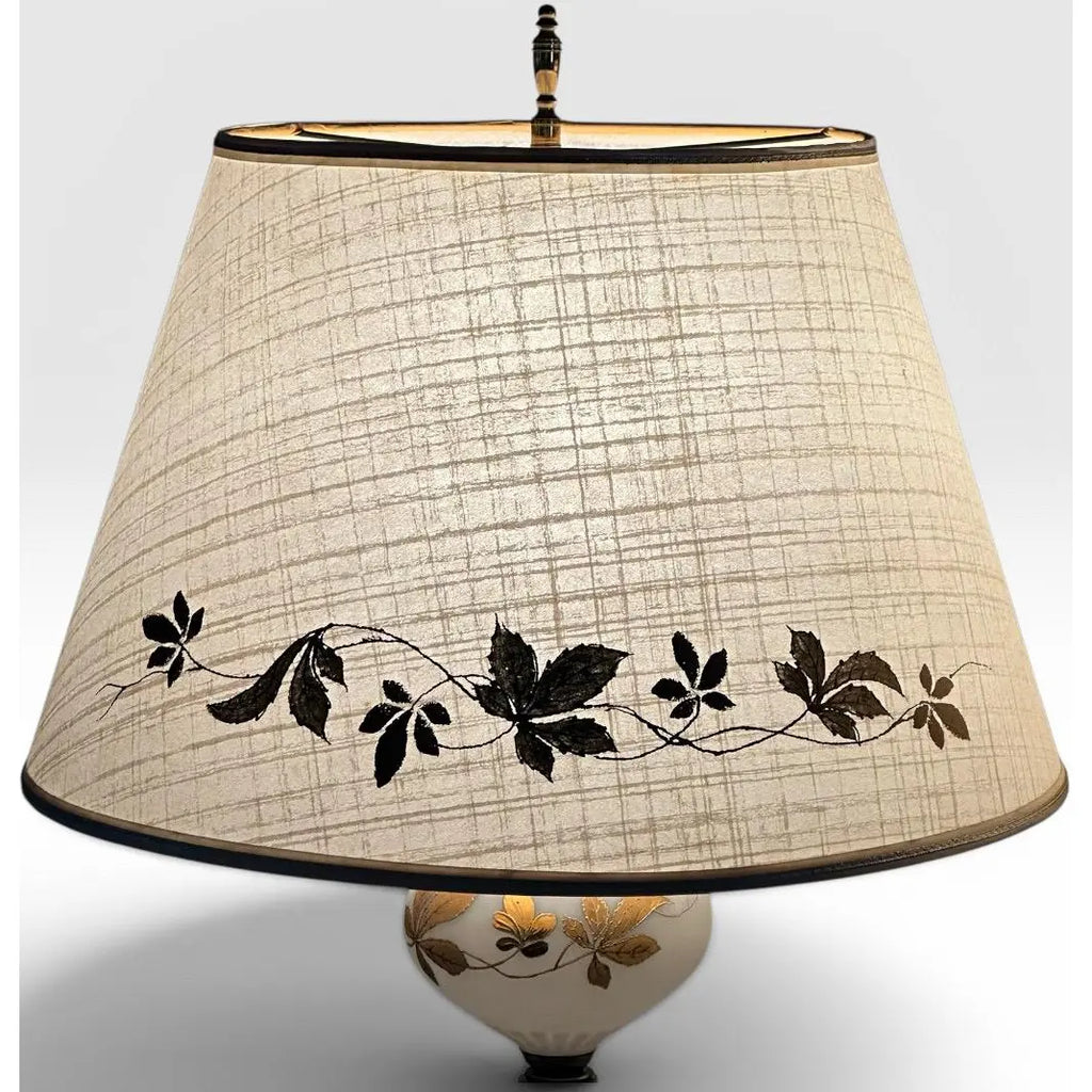 Mid-Century Neoclassical Brass and Painted Milk Glass Grapevine Lamps - A Pair