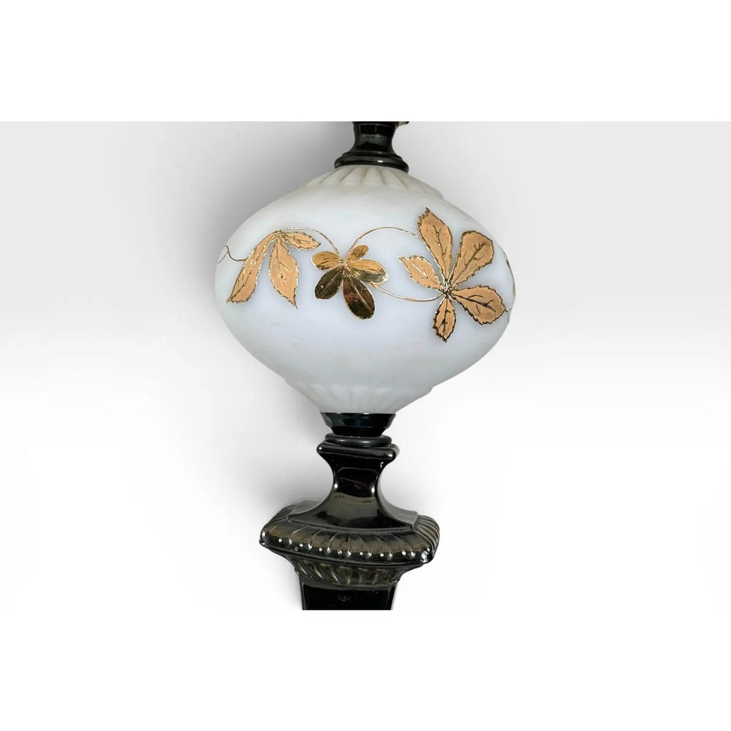 Mid-Century Neoclassical Brass and Painted Milk Glass Grapevine Lamps - A Pair