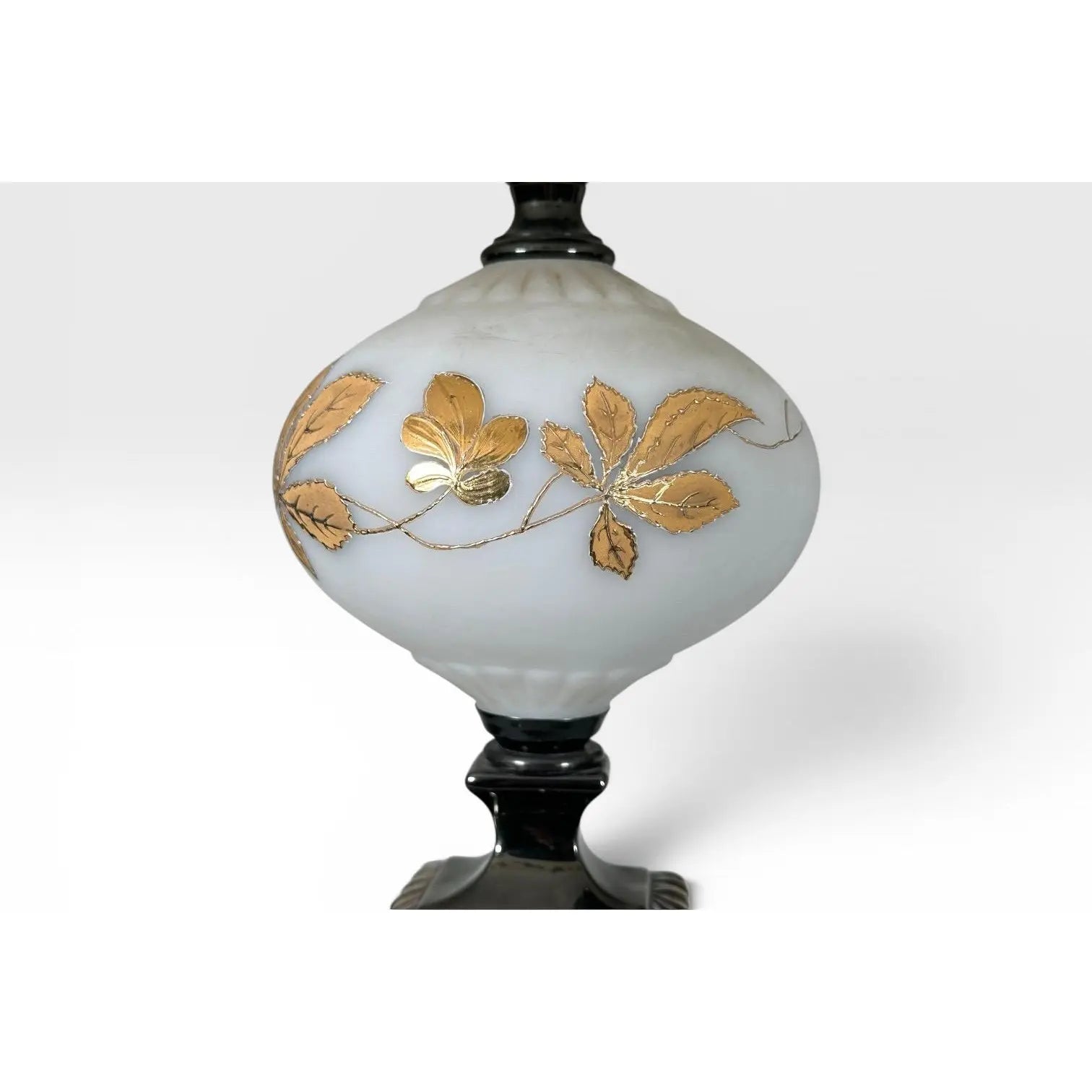 Mid-Century Neoclassical Brass and Painted Milk Glass Grapevine Lamps - A Pair