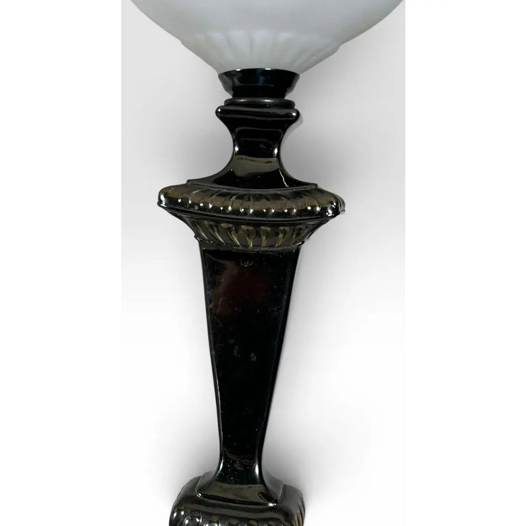 Mid-Century Neoclassical Brass and Painted Milk Glass Grapevine Lamps - A Pair