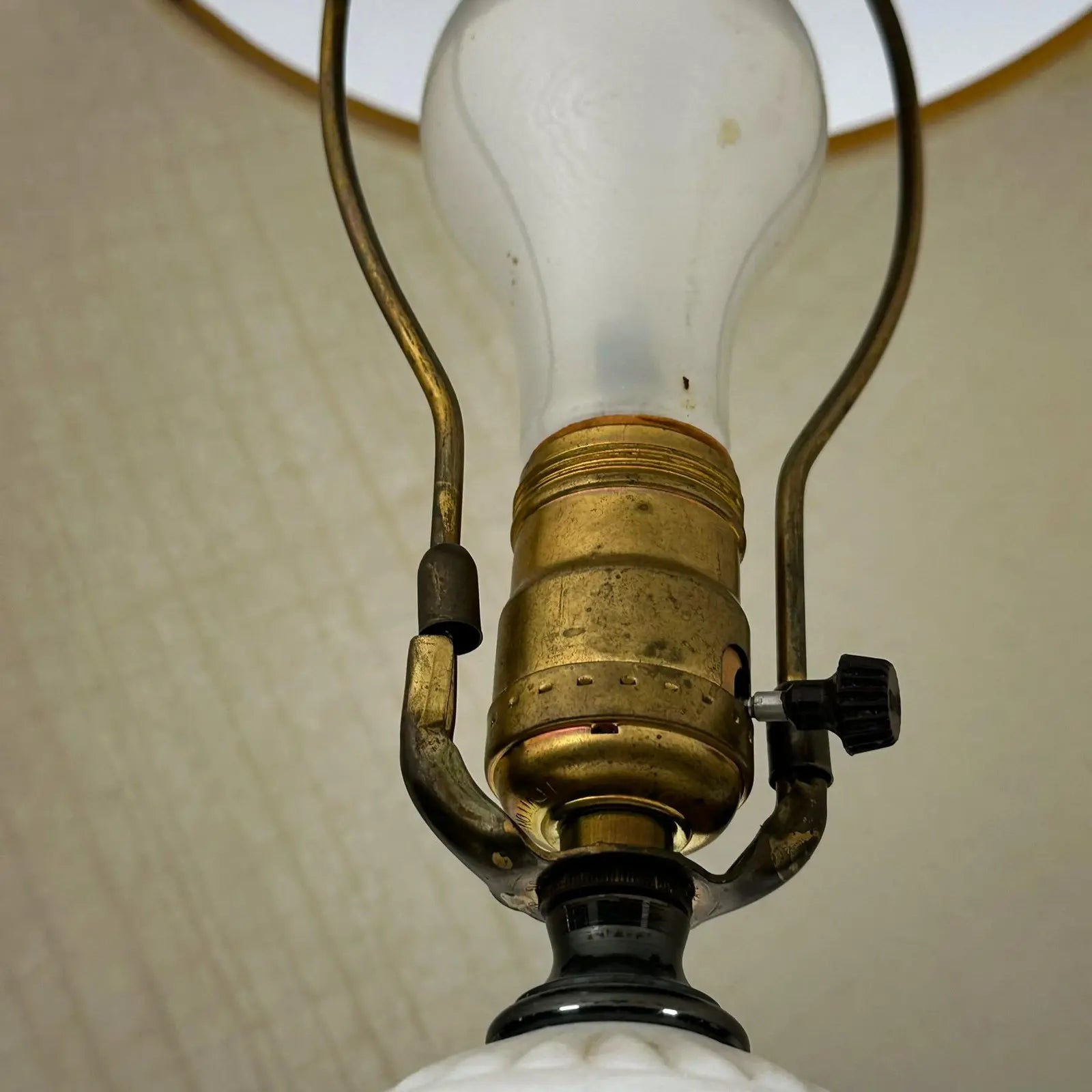 Mid-Century Neoclassical Brass and Painted Milk Glass Grapevine Lamps - A Pair