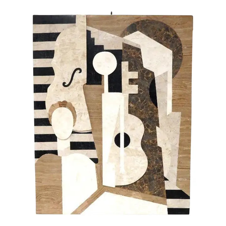 Large 42-Inch Postmodern Cubist Tessellated Stone Relief Sculpture - Marquis Collection of Beverly Hills - After Juan Gris