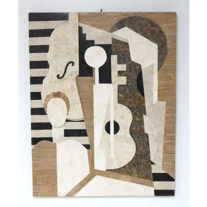 Large 42-Inch Postmodern Cubist Tessellated Stone Relief Sculpture - Marquis Collection of Beverly Hills - After Juan Gris