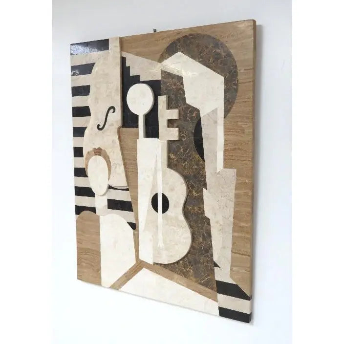 Large 42-Inch Postmodern Cubist Tessellated Stone Relief Sculpture - Marquis Collection of Beverly Hills - After Juan Gris