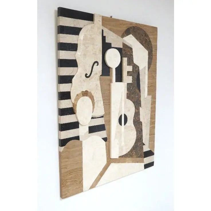 Large 42-Inch Postmodern Cubist Tessellated Stone Relief Sculpture - Marquis Collection of Beverly Hills - After Juan Gris