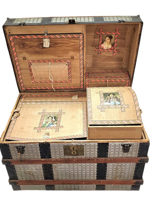 Antique Victorian Saratoga Steamer Trunk With Original Trays and Working Key