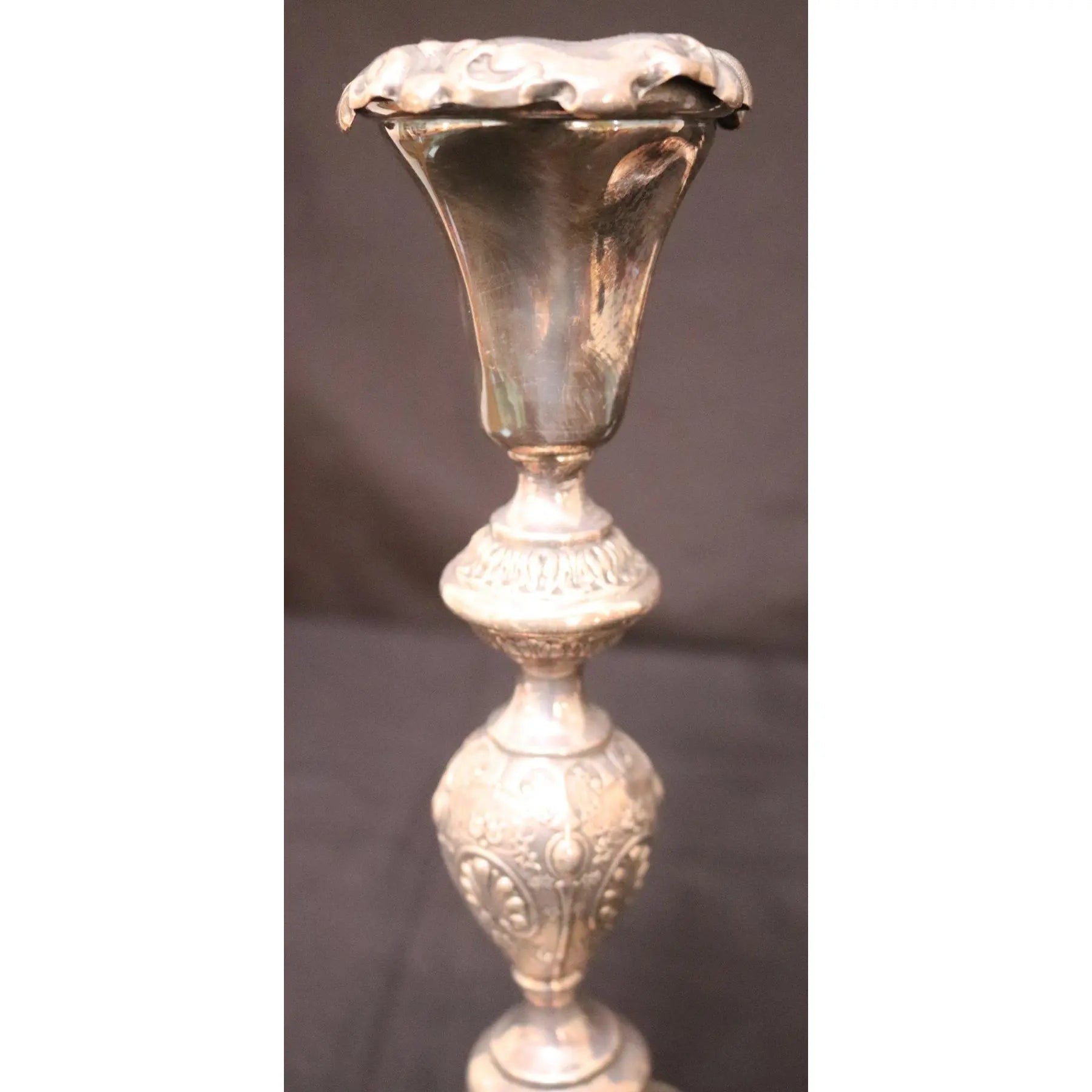 Pair of 12-Inch Antique Norblin and Co. Warsaw Silver-Plate Sabbath Candlesticks - Ornate Victorian Repoussé Judaica