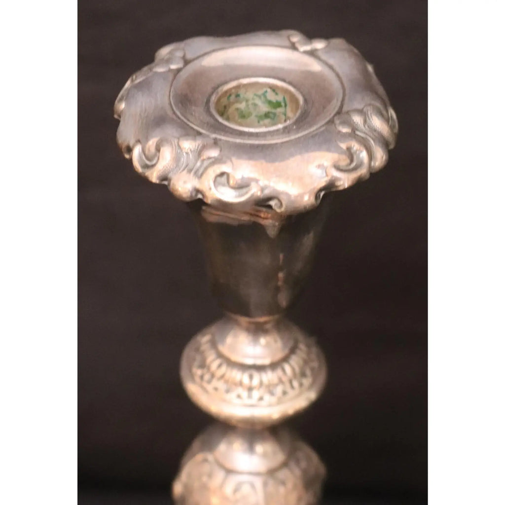 Pair of 12-Inch Antique Norblin and Co. Warsaw Silver-Plate Sabbath Candlesticks - Ornate Victorian Repoussé Judaica