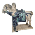 Antique 16th Century Chinese Ming Dynasty Glazed Pottery Horse and Groom - Rare Cobalt Blue and Turquoise Mingqi