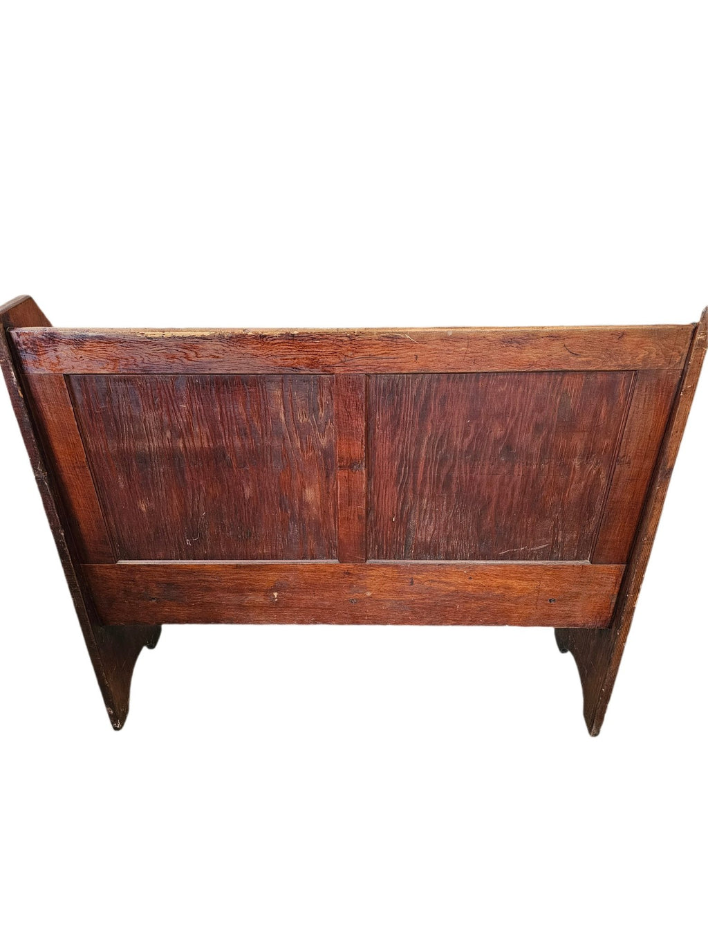 Matched Pair Of Antique Nineteenth Century Primitive Country Pine High Back Settle Benches With Leather Backing And Cushions