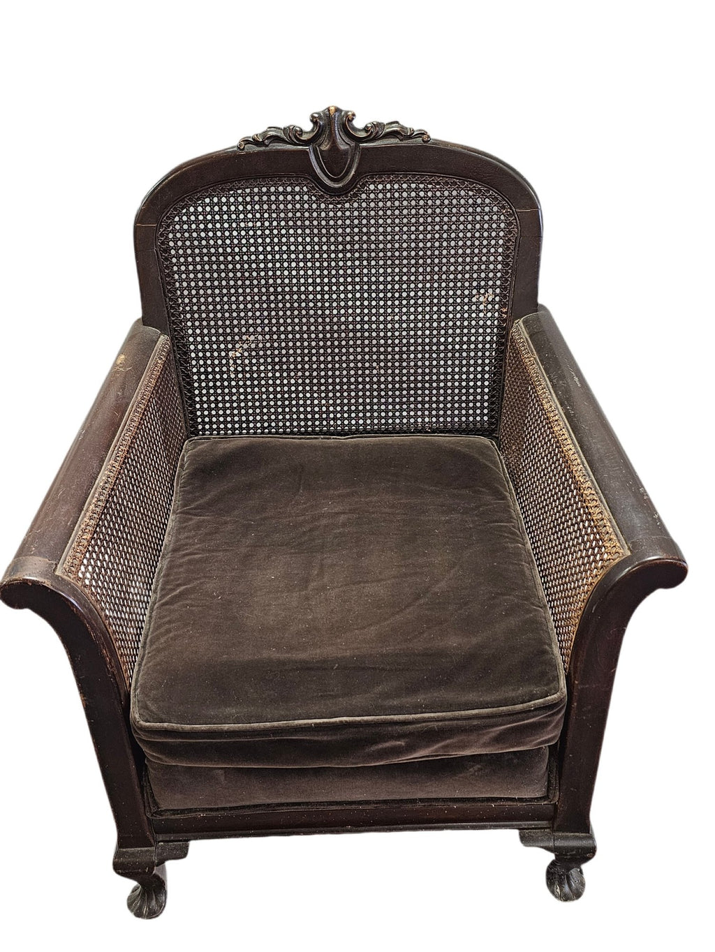 Antique French Louis XV-Style Double-Caned Bergère Wingback Armchair