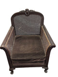Antique French Louis XV-Style Double-Caned Bergère Wingback Armchair