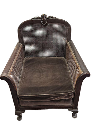 Antique French Louis XV-Style Double-Caned Bergère Wingback Armchair