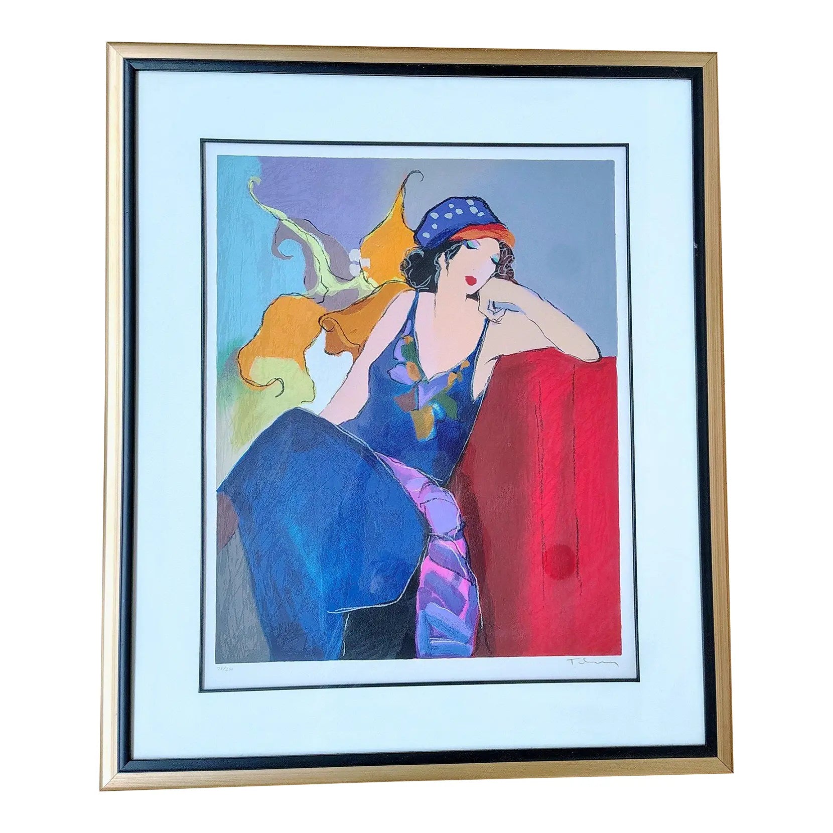 Large Signed Itzchak Tarkay Serigraph - Elegance III - Limited Edition 75/350 - Seated Woman Fine Art