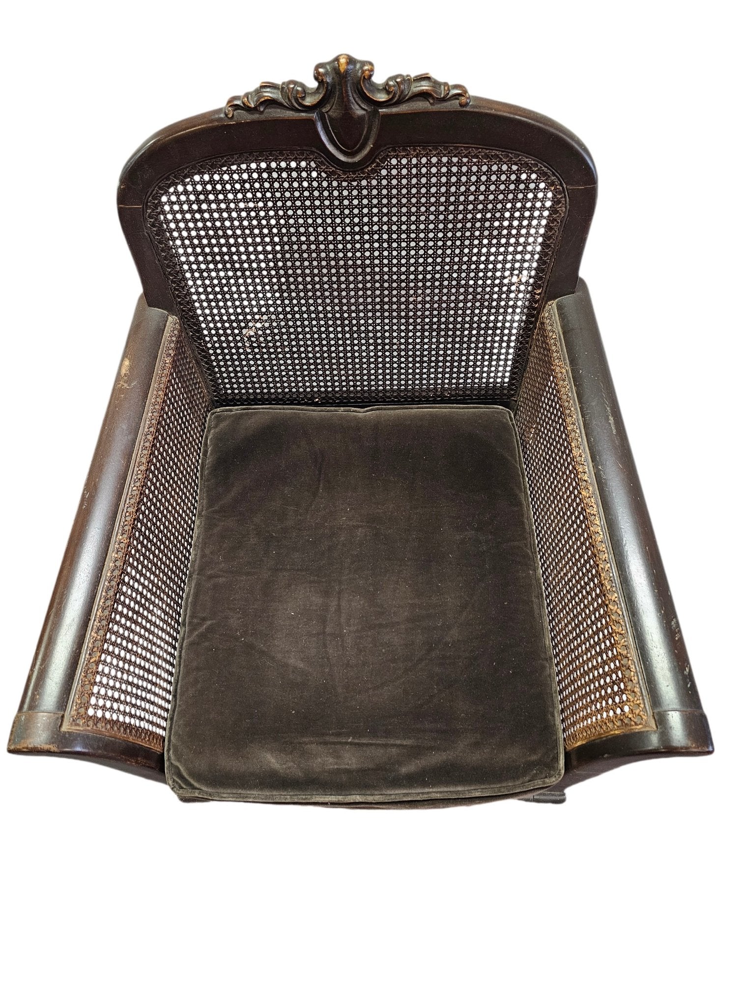 Antique French Louis XV-Style Double-Caned Bergère Wingback Armchair
