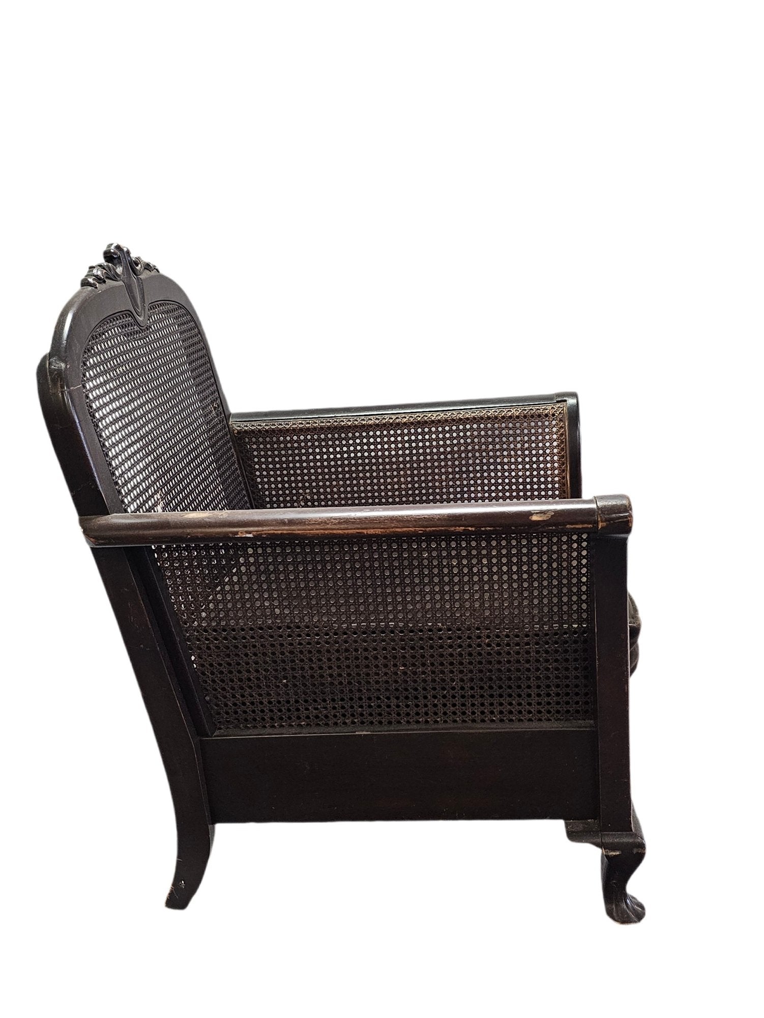 Antique French Louis XV-Style Double-Caned Bergère Wingback Armchair