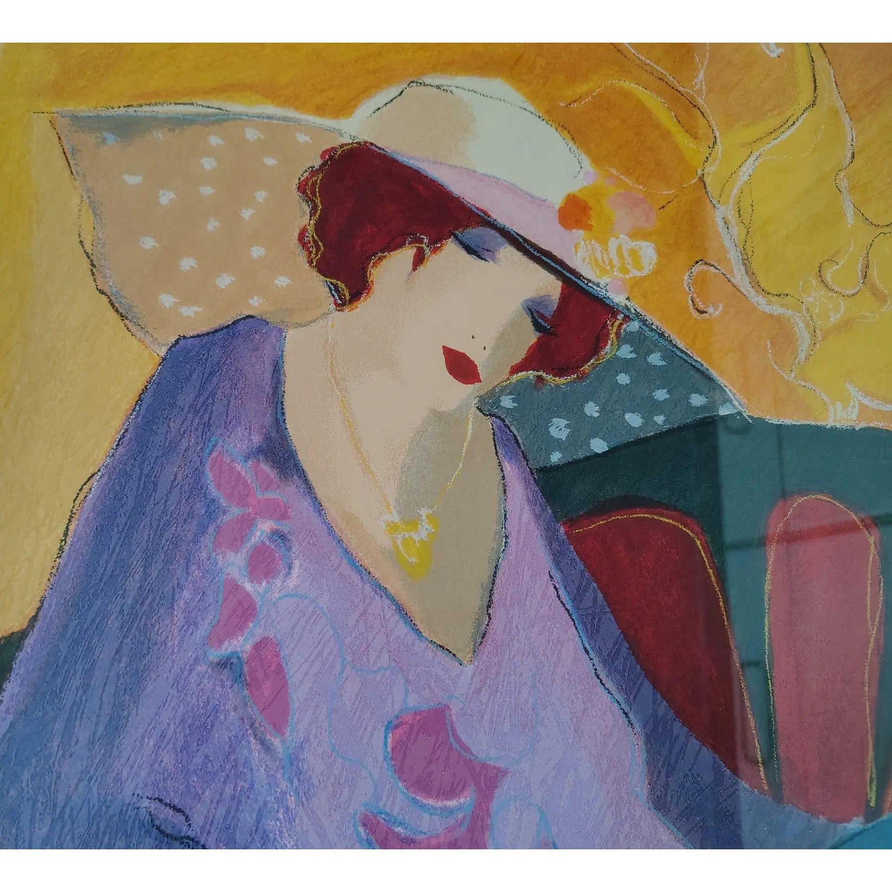 Impressive Hand-Signed Itzchak Tarkay Serigraph - Seated Lady in Purple - Limited Edition 75/350