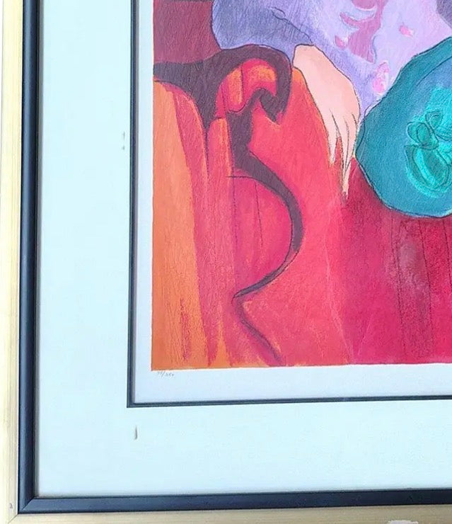 Impressive Hand-Signed Itzchak Tarkay Serigraph - Seated Lady in Purple - Limited Edition 75/350