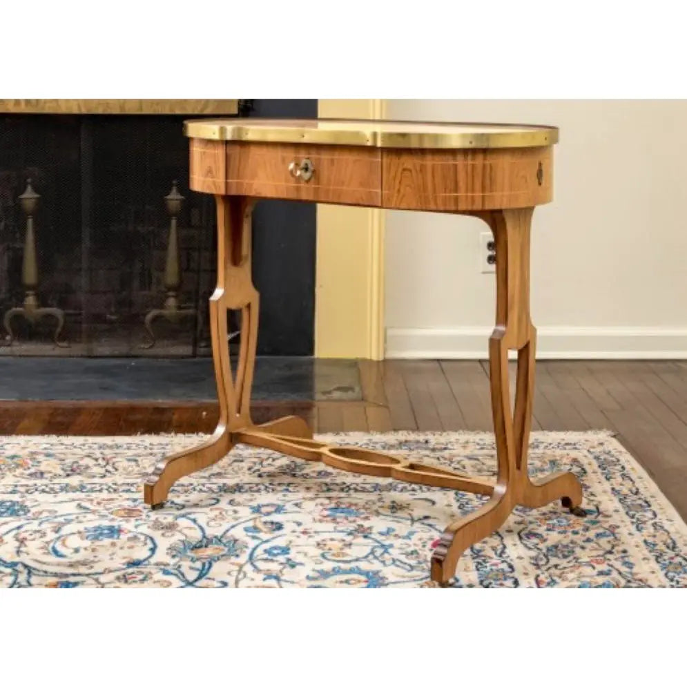 Mid-Century Baker Furniture Regency Rosewood Kidney Desk with Solid Brass Gallery Banding