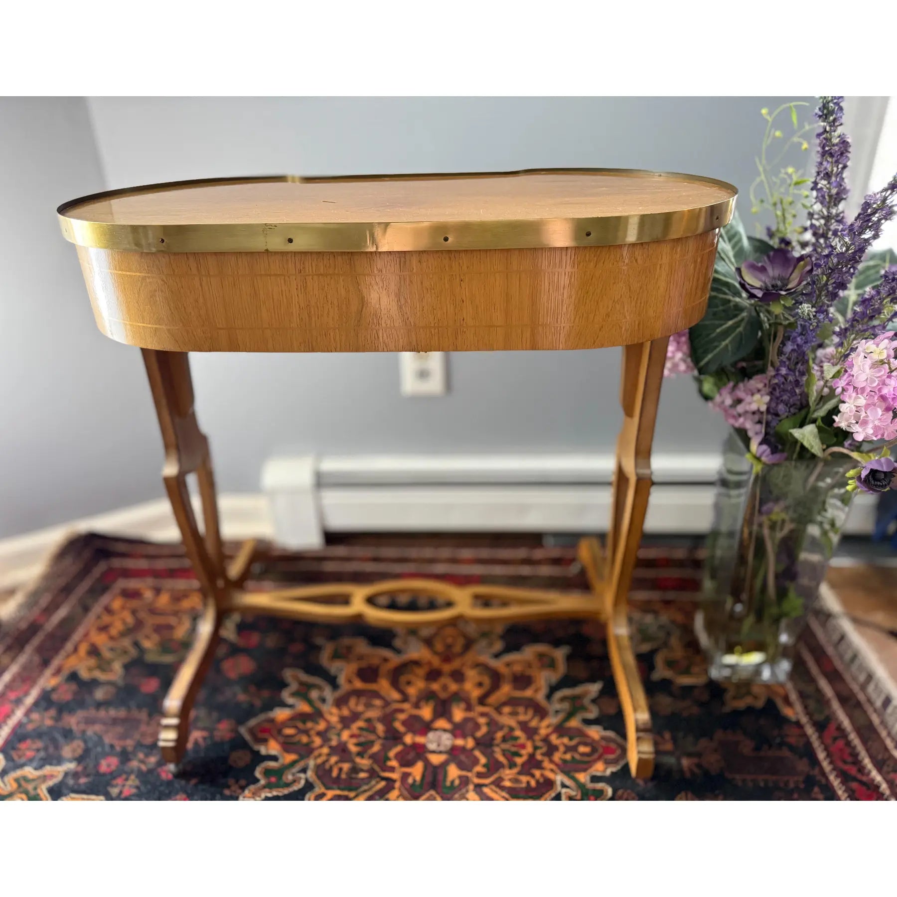 Mid-Century Baker Furniture Regency Rosewood Kidney Desk with Solid Brass Gallery Banding