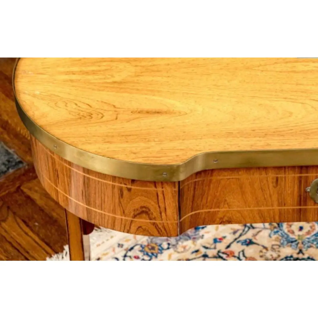 Mid-Century Baker Furniture Regency Rosewood Kidney Desk with Solid Brass Gallery Banding