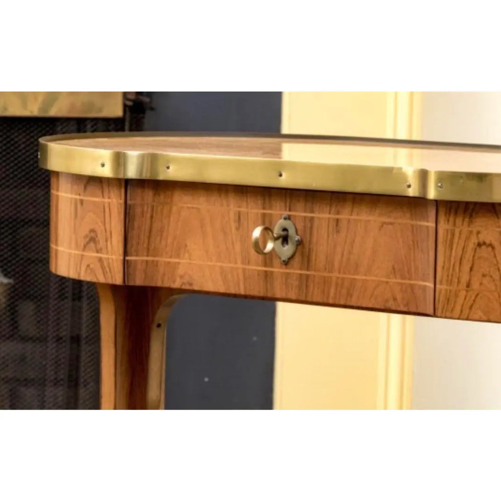 Mid-Century Baker Furniture Regency Rosewood Kidney Desk with Solid Brass Gallery Banding