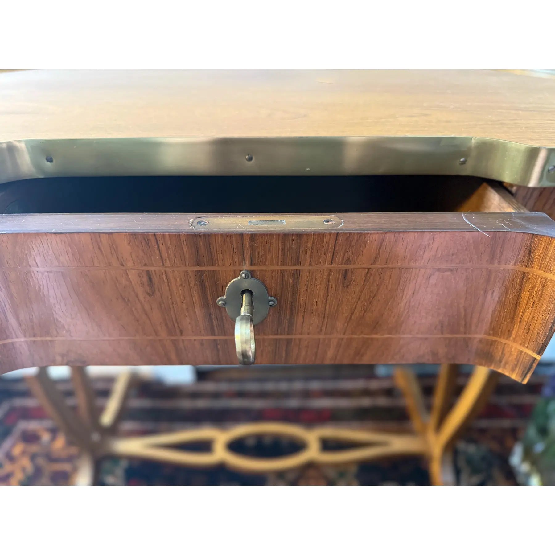 Mid-Century Baker Furniture Regency Rosewood Kidney Desk with Solid Brass Gallery Banding