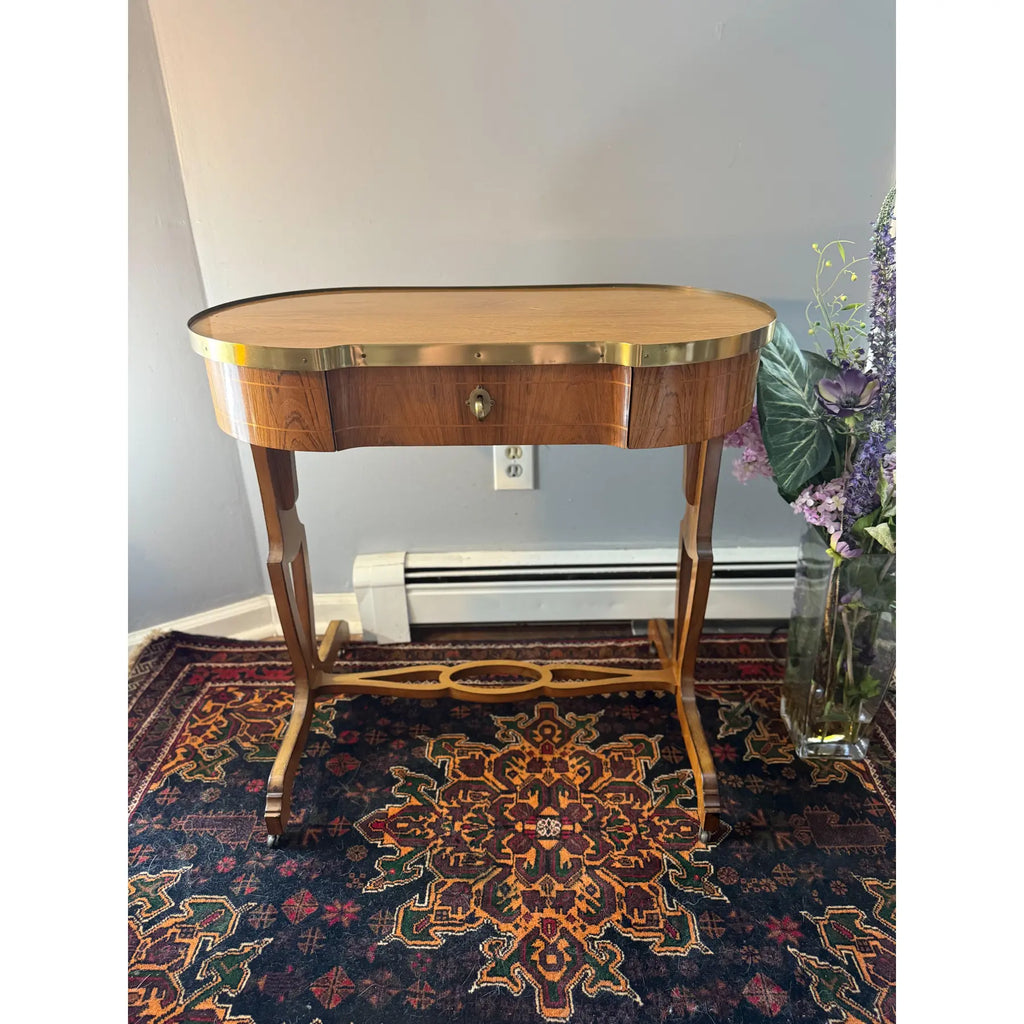 Mid-Century Baker Furniture Regency Rosewood Kidney Desk with Solid Brass Gallery Banding