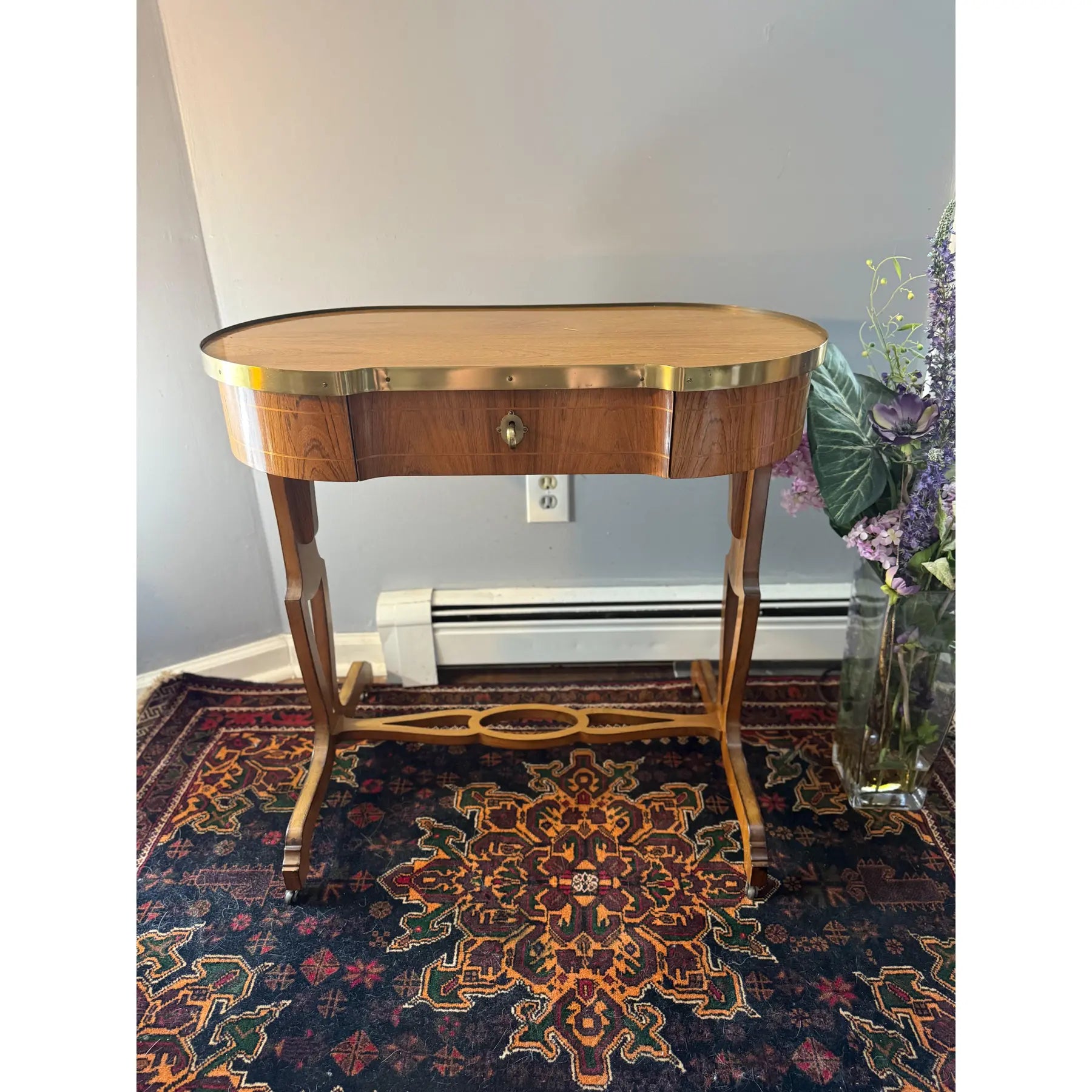 Mid-Century Baker Furniture Regency Rosewood Kidney Desk with Solid Brass Gallery Banding