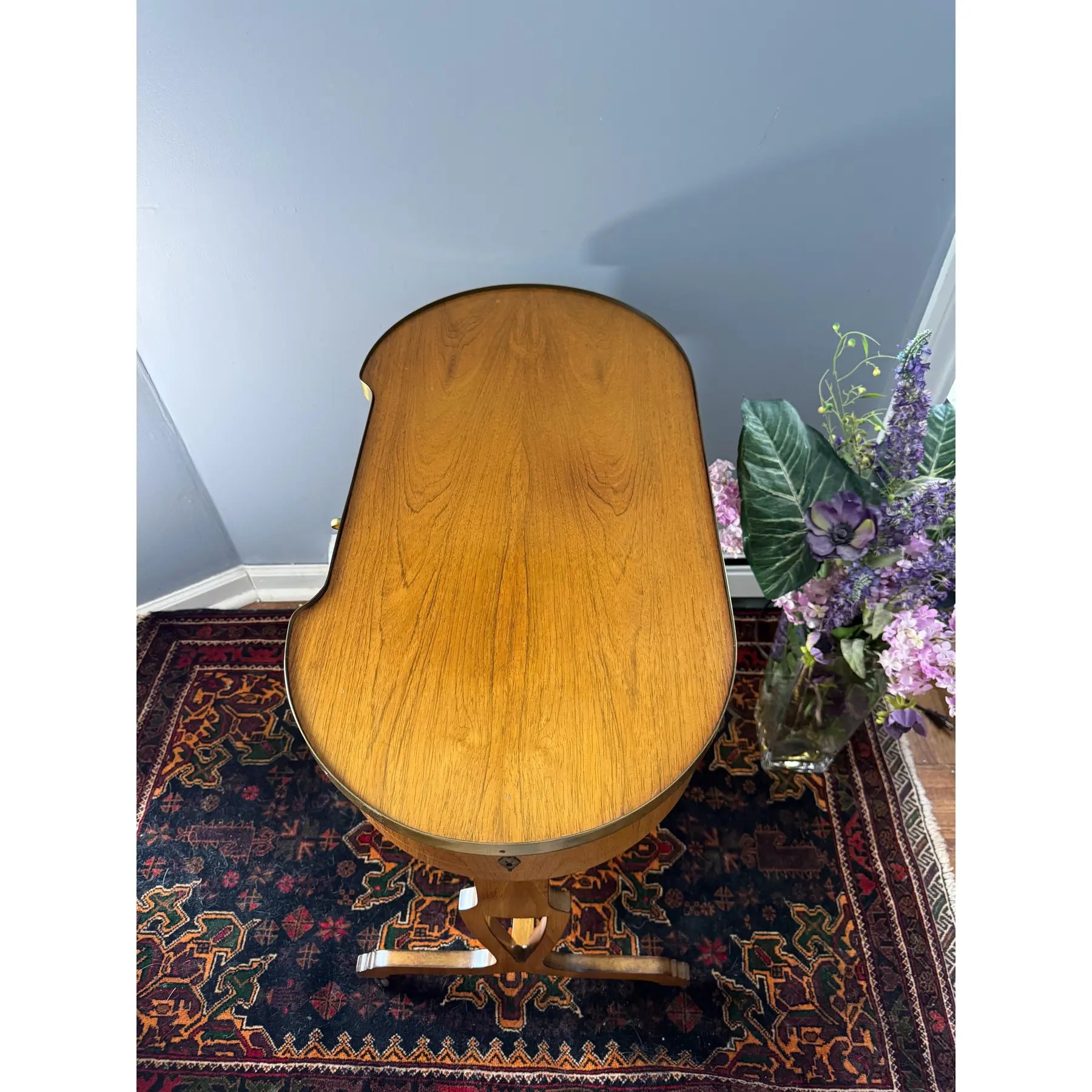 Mid-Century Baker Furniture Regency Rosewood Kidney Desk with Solid Brass Gallery Banding