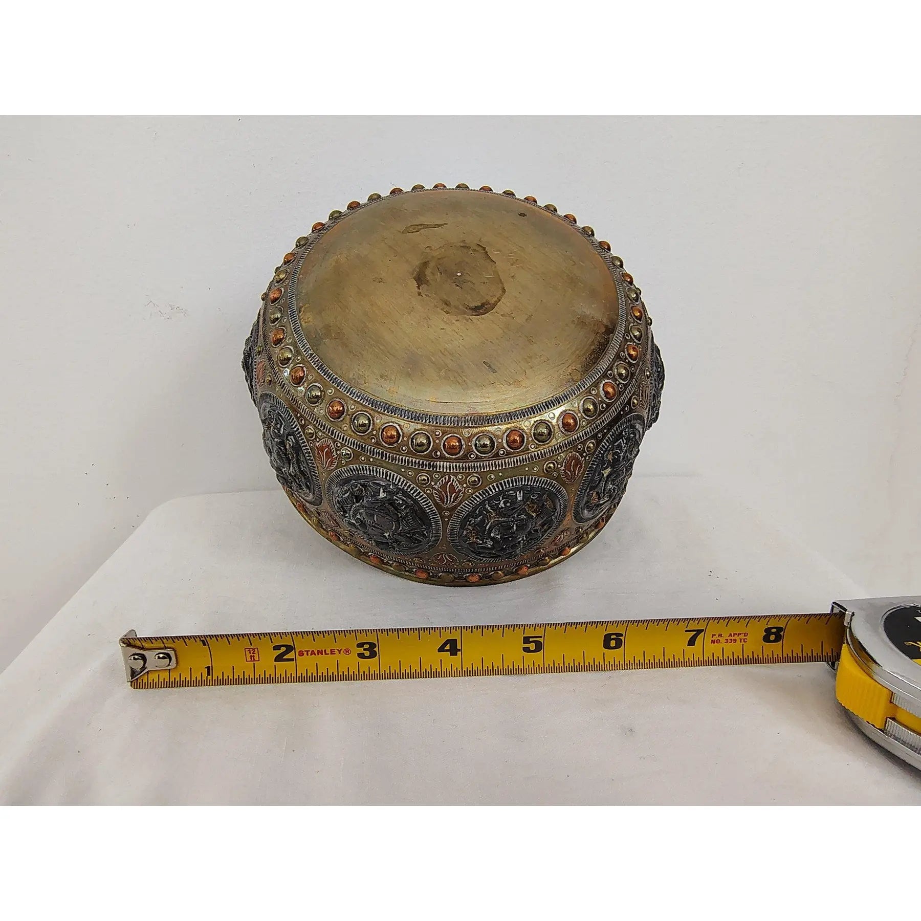 Antique 19th Century Thanjavur Tri-Metal Bowl - Hand-Hammered Silver and Copper on Brass - Tanjore South Indian Art