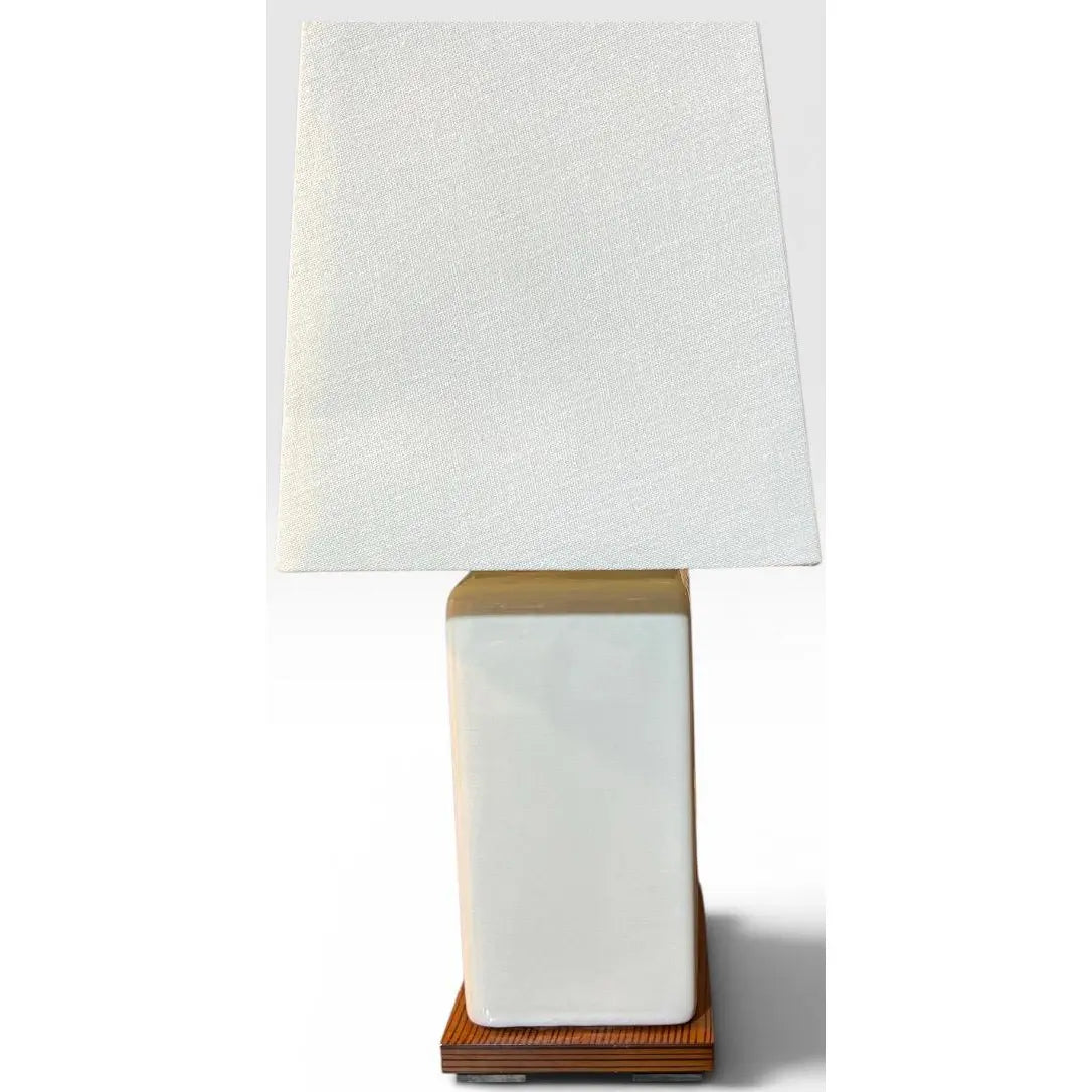 Vintage Lauren Ralph Lauren White Crackle Ceramic Square Table Lamp