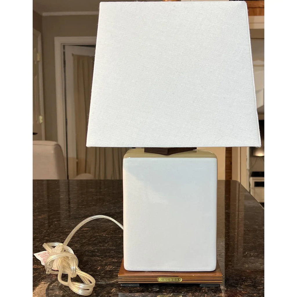 Vintage Lauren Ralph Lauren White Crackle Ceramic Square Table Lamp
