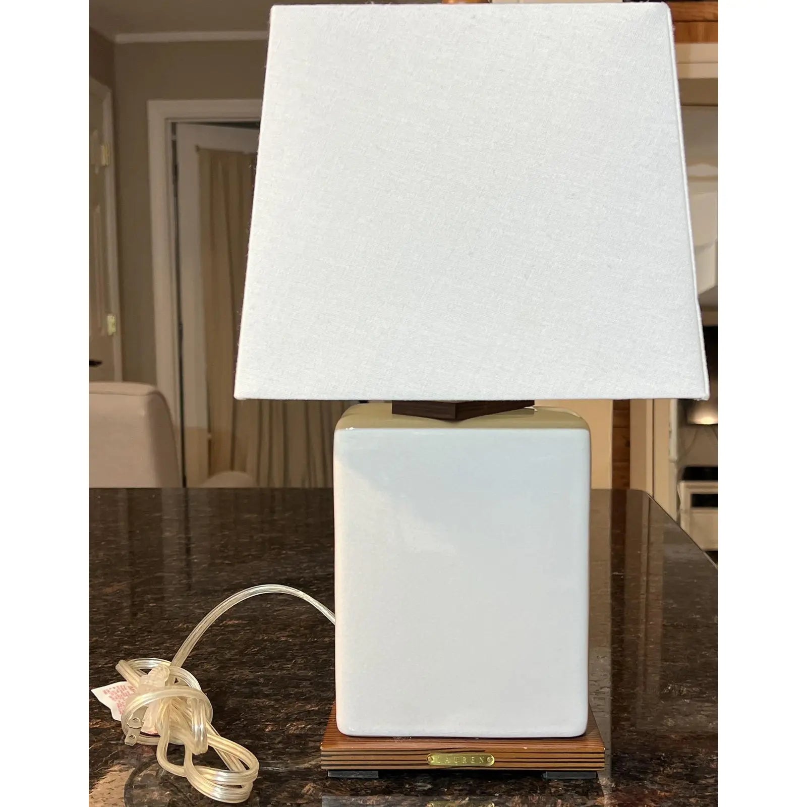 Vintage Lauren Ralph Lauren White Crackle Ceramic Square Table Lamp