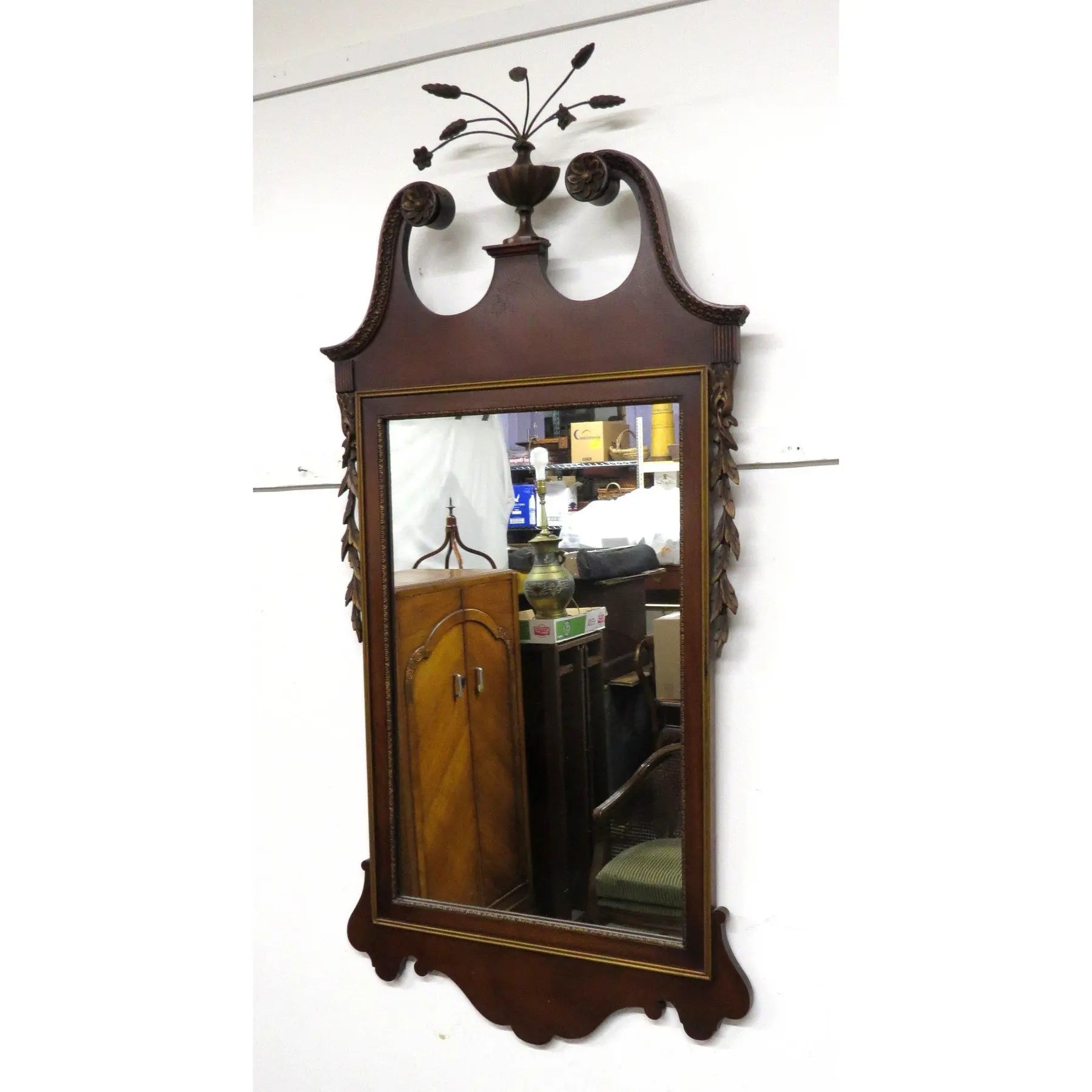 Large Federal Style Mahogany and Gilt Constitution Mirror with Urn and Wheat Finial