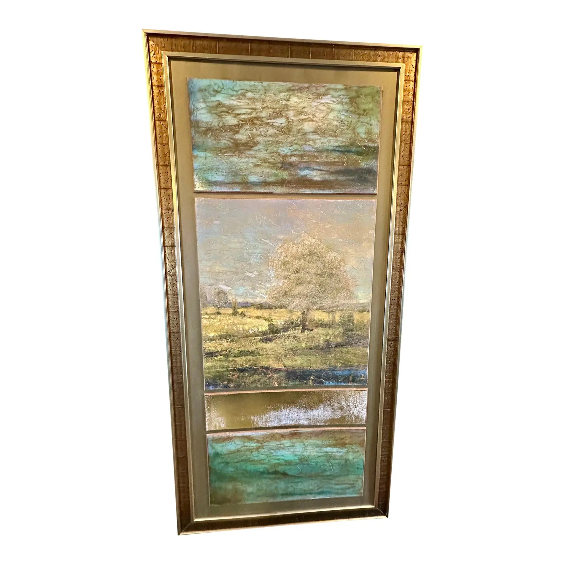 Monumental 69-Inch John-Richard Still Water Vertical Triptych - Textured Landscape Fine Art